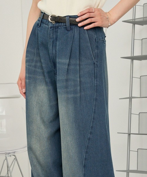 MONO-MART（モノマート）の「ヴィンテージライク2タック立体ワイドバギーデニムパンツ（デニムパンツ・メンズ・ブラック/チャコールグレー/ブルー/インディゴブルー・M/S/L）」の12枚目の写真