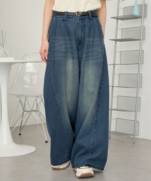 MONO-MART（モノマート）の「ヴィンテージライク2タック立体ワイドバギーデニムパンツ（デニムパンツ・メンズ・ブラック/チャコールグレー/ブルー/インディゴブルー・M/S/L）」の13枚目の写真