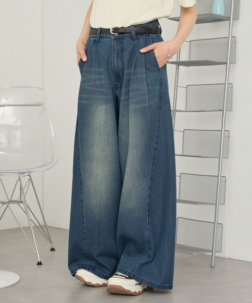 ヴィンテージライク2タック立体ワイドバギーデニムパンツ MONO-MART