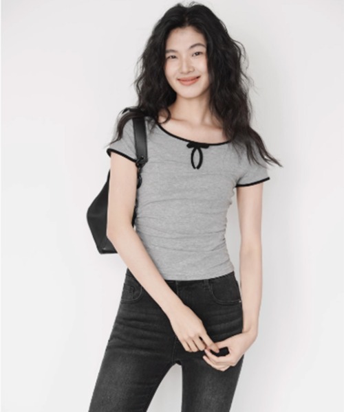 tシャツ コンパクトリボンリンガーTシャツ EM25s050「EIGHTHMONTH」 レディース コンパクトリボンリンガーTシャツ EM25s050【EIGHTHMONTH】（T