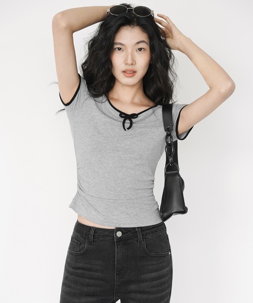tシャツ コンパクトリボンリンガーTシャツ EM25s050「EIGHTHMONTH」 レディース コンパクトリボンリンガーTシャツ EM25s050【EIGHTHMONTH】（T