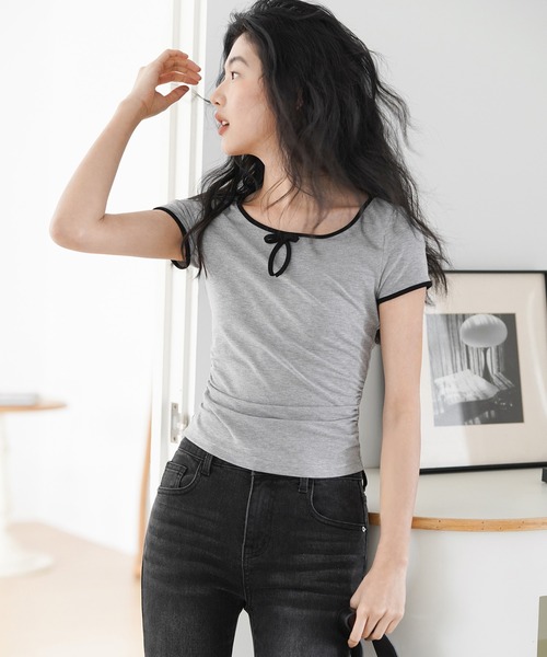 tシャツ コンパクトリボンリンガーTシャツ EM25s050「EIGHTHMONTH」 レディース コンパクトリボンリンガーTシャツ EM25s050【EIGHTHMONTH】（T