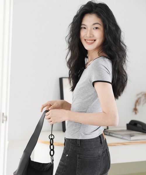 tシャツ コンパクトリボンリンガーTシャツ EM25s050「EIGHTHMONTH」 レディース コンパクトリボンリンガーTシャツ EM25s050【EIGHTHMONTH】（T