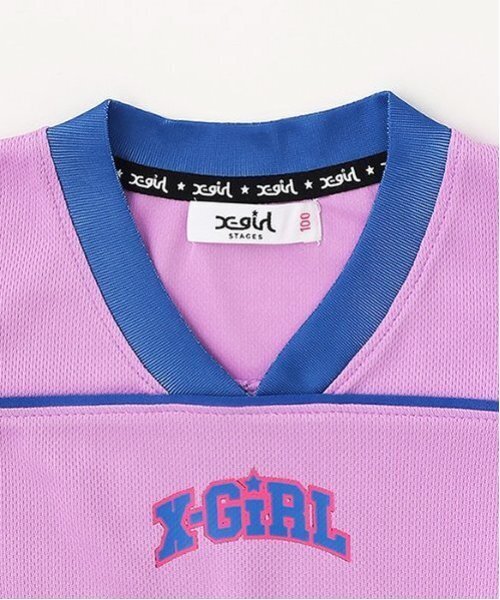 X-girl Stages（エックスガールステージス）の「【TBSドラマ フェイクマミー 着用アイテム】パイピング切替ナンバリング半袖ワンピース（ワンピース・キッズ・ラベンダー/オフホワイト・140cm/130cm/110cm/100cm/120cm）」の5枚目の写真