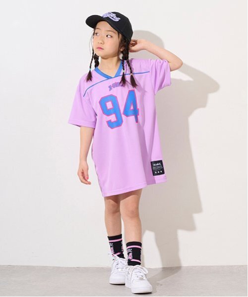 X-girl Stages（エックスガールステージス）の「【TBSドラマ フェイクマミー 着用アイテム】パイピング切替ナンバリング半袖ワンピース（ワンピース・キッズ・ラベンダー/オフホワイト・140cm/130cm/110cm/100cm/120cm）」の15枚目の写真