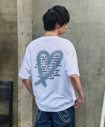 韓国風バックプリント / スモークモチーフ / スプレーハート ビッグシルエット バックプリント 半袖Tシャツ ワンポイント カットソー ユニセックス
