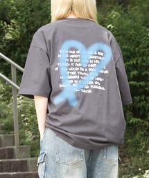 韓国風バックプリント / スモークモチーフ / スプレーハート ビッグシルエット バックプリント 半袖Tシャツ ワンポイント カットソー ユニセックス