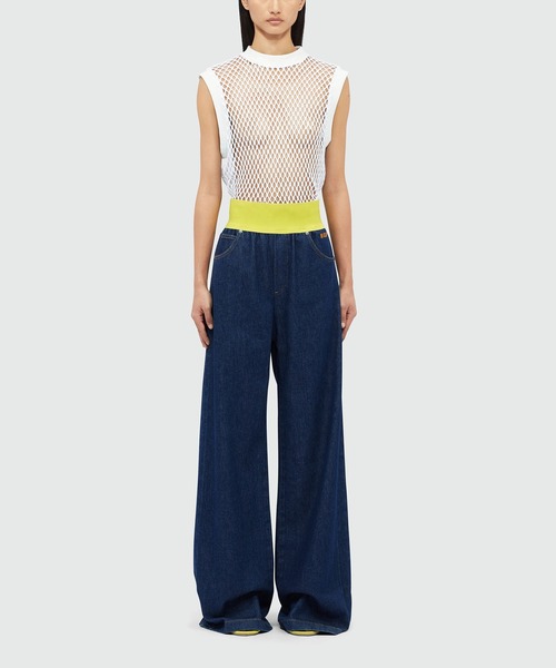 MSGM(エムエスジーエム)の「バイカラーウエストバンド デニムパンツ(デニムパンツ・レディース・インディゴブルー・38/40)」の2枚目の写真