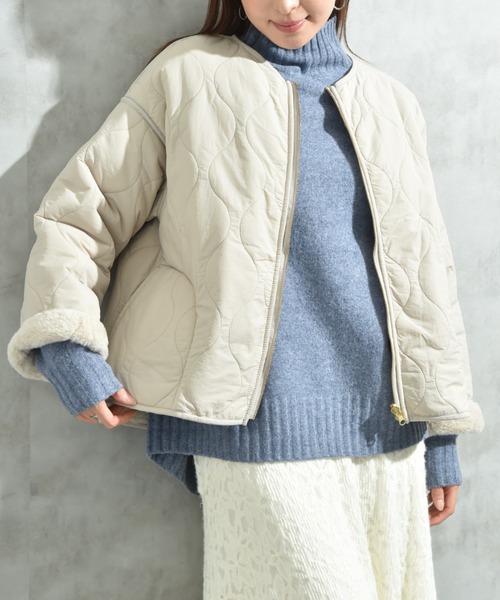 セール】ナイロンタフタ＊ファーキルトリバーシブルショートコート