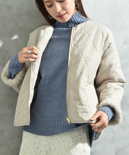 INTERPLANET（インタープラネット）の「ナイロンタフタ＊ファーキルトリバーシブルショートコート（ノーカラーコート・レディース・ブラック/グレイッシュベージュ・FREE）」の15枚目の写真