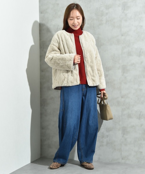 INTERPLANET（インタープラネット）の「ナイロンタフタ＊ファーキルトリバーシブルショートコート（ノーカラーコート・レディース・ブラック/グレイッシュベージュ・FREE）」の17枚目の写真