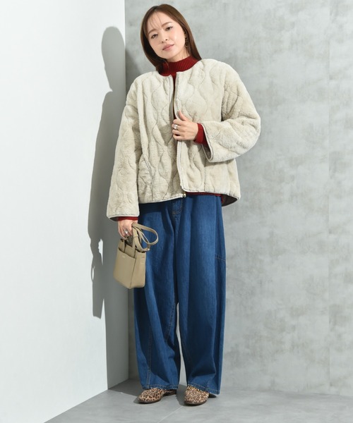 INTERPLANET（インタープラネット）の「ナイロンタフタ＊ファーキルトリバーシブルショートコート（ノーカラーコート・レディース・ブラック/グレイッシュベージュ・FREE）」の19枚目の写真