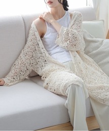 レースニット ロングカーディガン