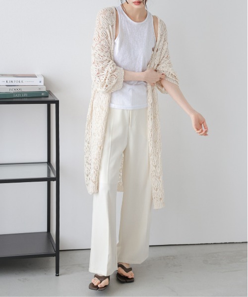 La-gemme（ラジェム）の「レースニット ロングカーディガン（カーディガン/ボレロ・レディース・ベージュ/アイボリー/ブラック・フリー）」の6枚目の写真