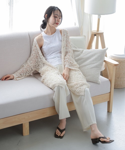 La-gemme（ラジェム）の「レースニット ロングカーディガン（カーディガン/ボレロ・レディース・ベージュ/アイボリー/ブラック・フリー）」の4枚目の写真