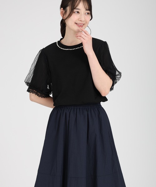 fifth(フィフス)の「パール付きパフスリーブTブラウス(Tシャツ/カットソー・レディース・ライトブルー/ブラック/ホワイト・M)」の3枚目の写真