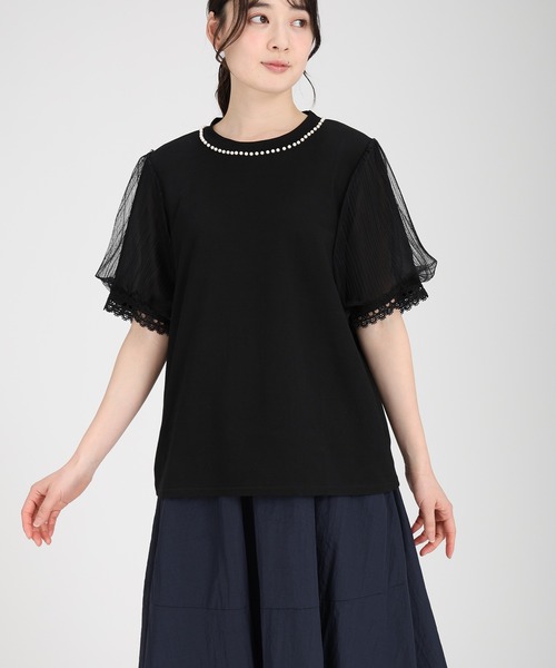 fifth(フィフス)の「パール付きパフスリーブTブラウス(Tシャツ/カットソー・レディース・ライトブルー/ブラック/ホワイト・M)」の4枚目の写真