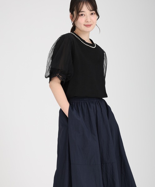 fifth(フィフス)の「パール付きパフスリーブTブラウス(Tシャツ/カットソー・レディース・ライトブルー/ブラック/ホワイト・M)」の5枚目の写真