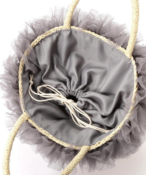 EDIT COLOGNE（エディットコロン）の「チュールデザインかごバッグ（かごバッグ・レディース・ブラック/グレー・ﾌﾘ-）」の2枚目の写真