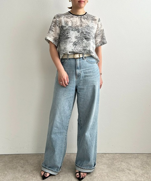 LHELBIE（レルビエ）の「サッカープリントブラウス（シャツ/ブラウス・レディース・ブラック/ベージュ/ネイビー・M）」の4枚目の写真