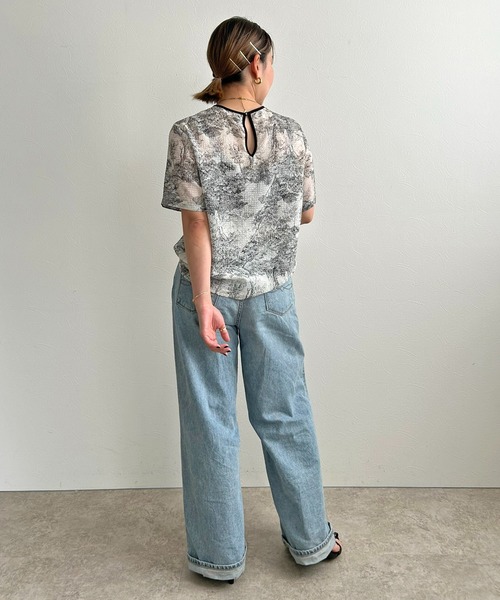 LHELBIE（レルビエ）の「サッカープリントブラウス（シャツ/ブラウス・レディース・ブラック/ベージュ/ネイビー・M）」の6枚目の写真