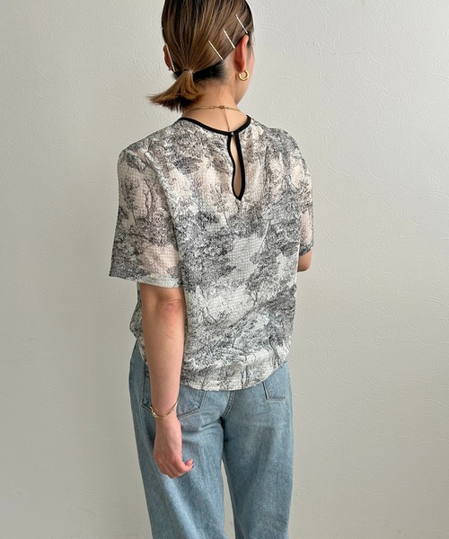 LHELBIE（レルビエ）の「サッカープリントブラウス（シャツ/ブラウス・レディース・ブラック/ベージュ/ネイビー・M）」の11枚目の写真