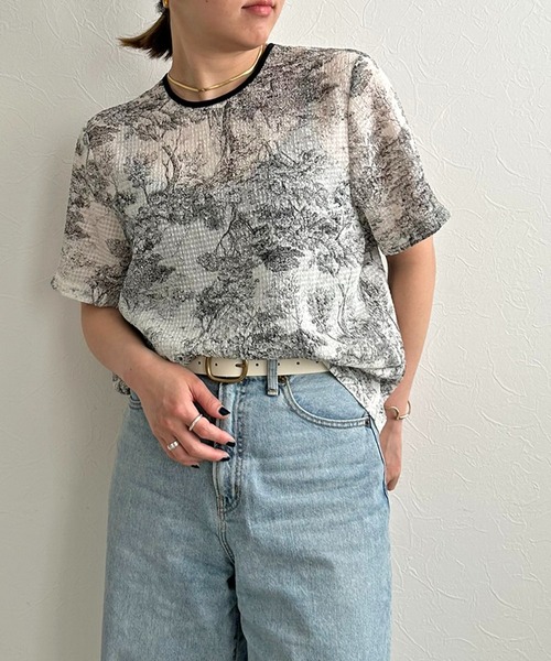 LHELBIE（レルビエ）の「サッカープリントブラウス（シャツ/ブラウス・レディース・ブラック/ベージュ/ネイビー・M）」の10枚目の写真