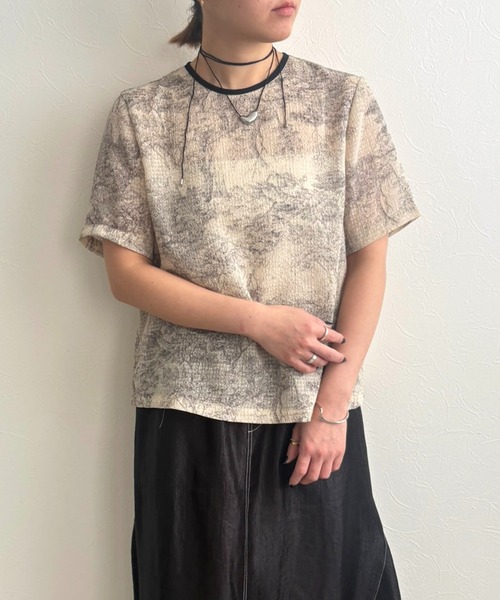 LHELBIE（レルビエ）の「サッカープリントブラウス（シャツ/ブラウス・レディース・ブラック/ベージュ/ネイビー・M）」の21枚目の写真