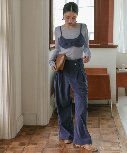 miette(ミエット)の「コーデュロイビスチェセットアップ(セットアップ・レディース・ネイビー/ブラウン・M/S)」の2枚目の写真