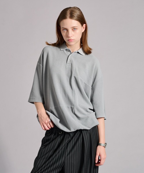 WETTEMPT（ウィテンプト）の「SWITCHING PIGMENT WAFFLE POLO / 切り替えピグメントワッフルポロ（ポロシャツ・メンズ・チャコール/ベージュ/グレー/ブルー・SMALL/MEDIUM/LARGE）」の2枚目の写真