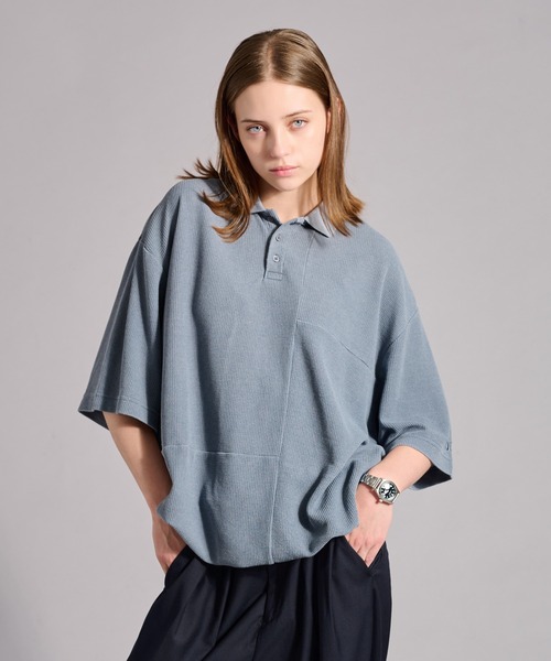 WETTEMPT（ウィテンプト）の「SWITCHING PIGMENT WAFFLE POLO / 切り替えピグメントワッフルポロ（ポロシャツ・メンズ・チャコール/ベージュ/グレー/ブルー・SMALL/MEDIUM/LARGE）」の4枚目の写真