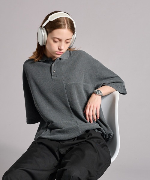 WETTEMPT（ウィテンプト）の「SWITCHING PIGMENT WAFFLE POLO / 切り替えピグメントワッフルポロ（ポロシャツ・メンズ・チャコール/ベージュ/グレー/ブルー・SMALL/MEDIUM/LARGE）」の16枚目の写真