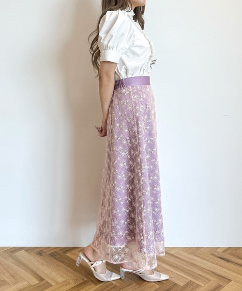 Areeam（アリーム）の「フラワー刺繍チュールスカート（スカート・レディース・オフホワイト/ライトパープル・FREE）」の9枚目の写真
