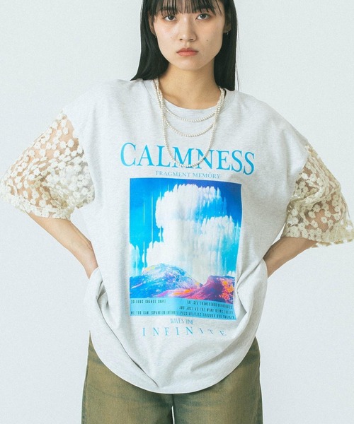 OKIRAKU×ROSE BUD レースラッフルスリー　Tシャツ　タグあり OKIRAKU×ROSE BUD レースラッフルスリー Tシャツ タグあり
