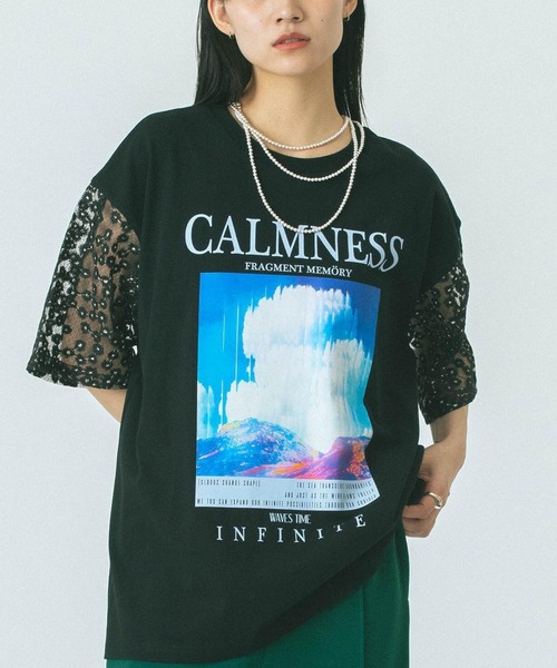 rose bud × okiraku レースTシャツ OKIRAKU（オキラク）の「(OKIRAKU×ROSE BUD)レーススリーブ