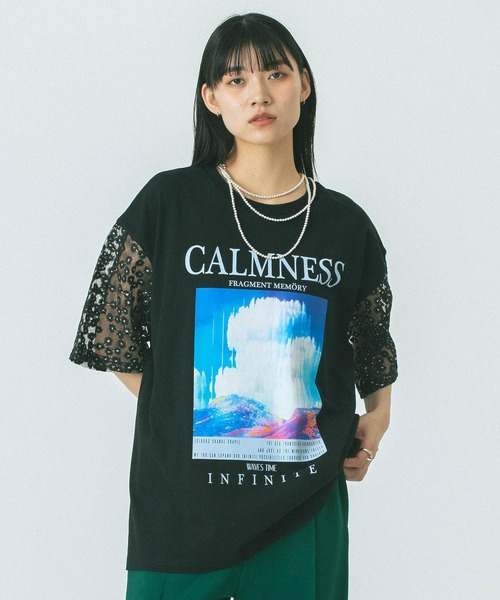 rose bud × okiraku レースTシャツ OKIRAKU（オキラク）の「(OKIRAKU×ROSE BUD)レーススリーブ