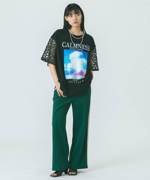 OKIRAKU×ROSE BUD レースラッフルスリー　Tシャツ　タグあり 美品】 ROSE BUD×OKIRAKU レースラッフルスリーブTシャツ