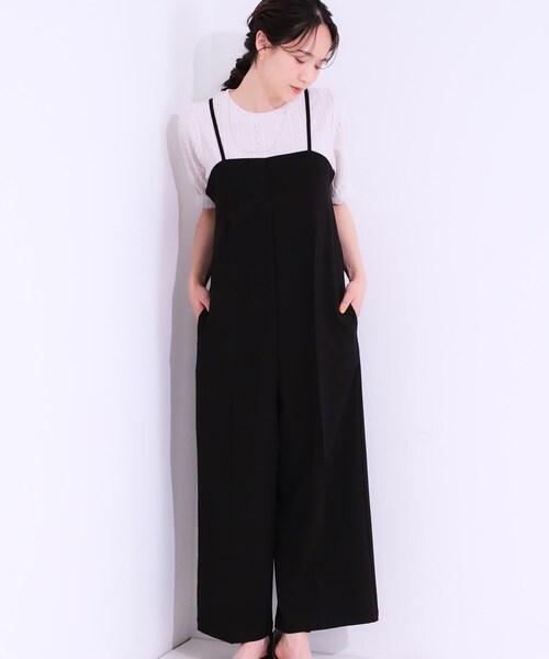 DRESKIP（ドレスキップ）の「【S-LL】Iラインですっきり見え 大人見えサロペット（サロペット/オーバーオール・レディース・ブラック/ブラウン系/チャコールグレー・01/02/03/04）」の2枚目の写真