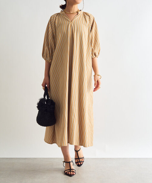un dix cors（アンディコール）の「《一枚で着映え》スキッパーストライプワンピース（シャツワンピース・レディース・ブラック/ブルー/キャメル・FREE）」の3枚目の写真