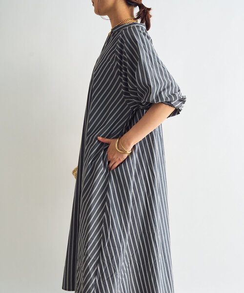 un dix cors（アンディコール）の「《一枚で着映え》スキッパーストライプワンピース（シャツワンピース・レディース・ブラック/ブルー/キャメル・FREE）」の21枚目の写真