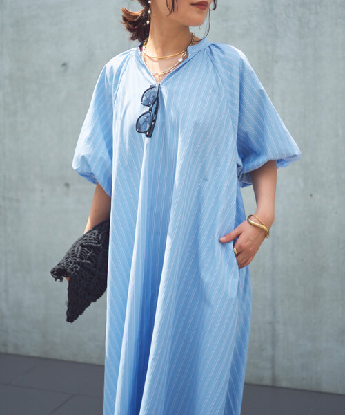 un dix cors（アンディコール）の「《一枚で着映え》スキッパーストライプワンピース（シャツワンピース・レディース・ブラック/ブルー/キャメル・FREE）」の4枚目の写真