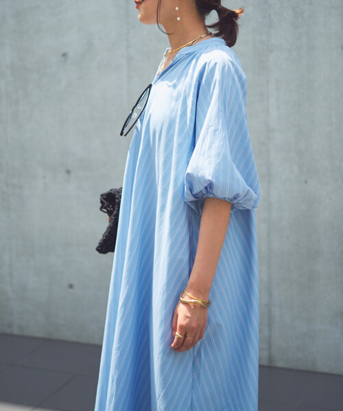 un dix cors（アンディコール）の「《一枚で着映え》スキッパーストライプワンピース（シャツワンピース・レディース・ブラック/ブルー/キャメル・FREE）」の5枚目の写真