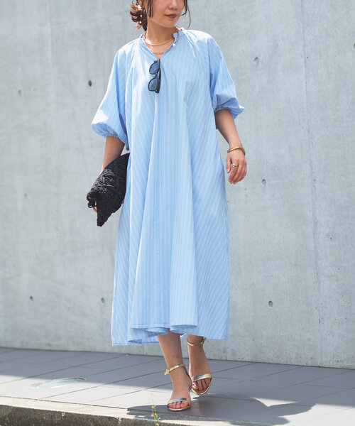 un dix cors（アンディコール）の「《一枚で着映え》スキッパーストライプワンピース（シャツワンピース・レディース・ブラック/ブルー/キャメル・FREE）」の7枚目の写真
