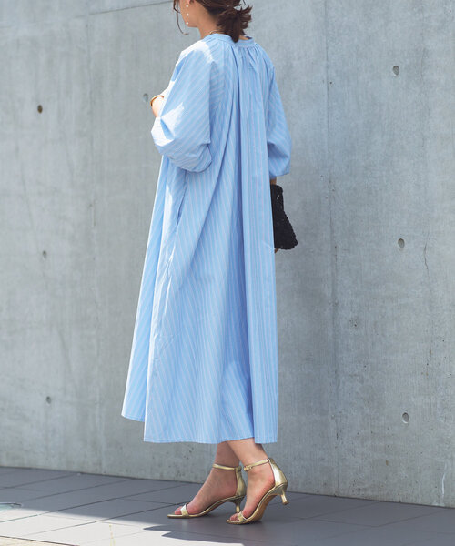 un dix cors（アンディコール）の「《一枚で着映え》スキッパーストライプワンピース（シャツワンピース・レディース・ブラック/ブルー/キャメル・FREE）」の9枚目の写真