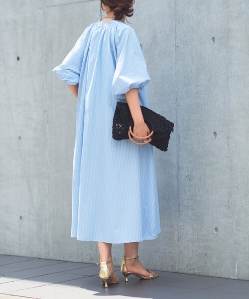 un dix cors（アンディコール）の「《一枚で着映え》スキッパーストライプワンピース（シャツワンピース・レディース・ブラック/ブルー/キャメル・FREE）」の10枚目の写真
