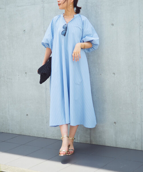 un dix cors（アンディコール）の「《一枚で着映え》スキッパーストライプワンピース（シャツワンピース・レディース・ブラック/ブルー/キャメル・FREE）」の12枚目の写真