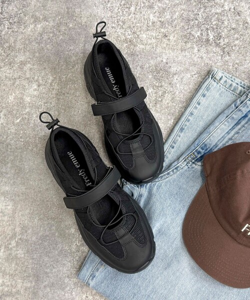 fredy emue（フレディエミュ）の「ベルクロメッシュスニーカー（スニーカー・レディース・ブラック/オフホワイト・M/S/L）」の13枚目の写真