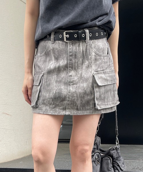 セール】ベルト付きムラ染めショートスカパン ミニスカート