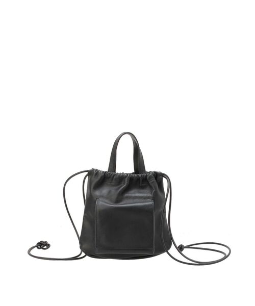 Ungrid（アングリッド）の「ポケットデザイン巾着レザーバッグ（ショルダーバッグ・レディース・ブラック・FREE）」の2枚目の写真