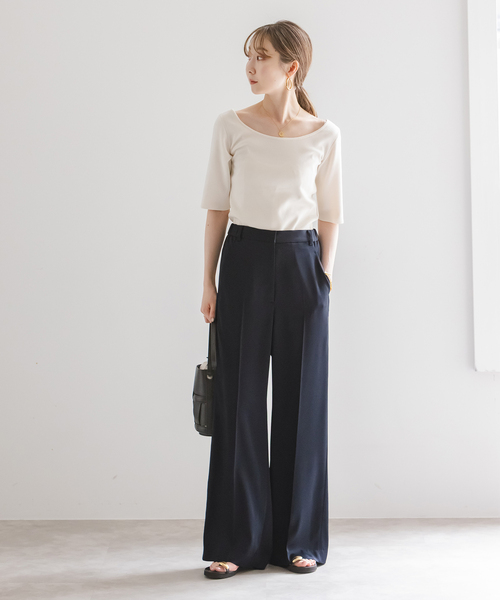 NOBLE ルナサテンナローフレアタックパンツ グレー 36 NOBLE ルナ